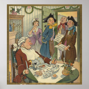 Vintage Christmas Caroling Illustration (1903) Poster