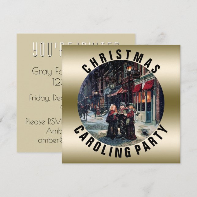 Vintage Christmas Caroling Party | Gold Victorian Invitation (Front/Back)