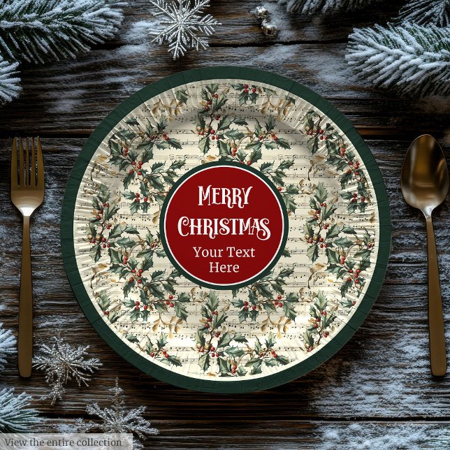 Vintage Christmas carols music holly berry plates (Vintage Christmas carols music holly berry plates)