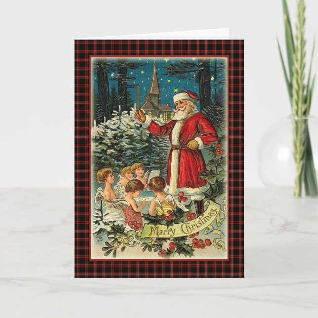 Vintage Christmas carols, Santa  and Angels Card (Front)
