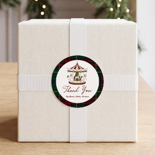 Vintage Christmas Carousel Baby Shower Thank You Classic Round Sticker