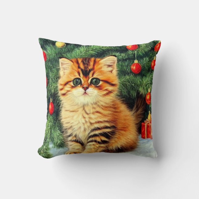 Vintage Christmas Cat Cushion (Front)