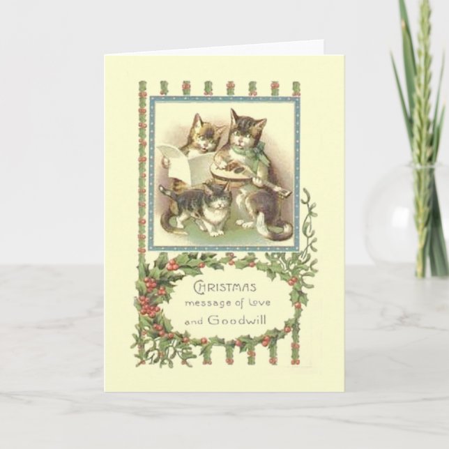 Vintage Christmas Cat Family Greeting Card (Front)
