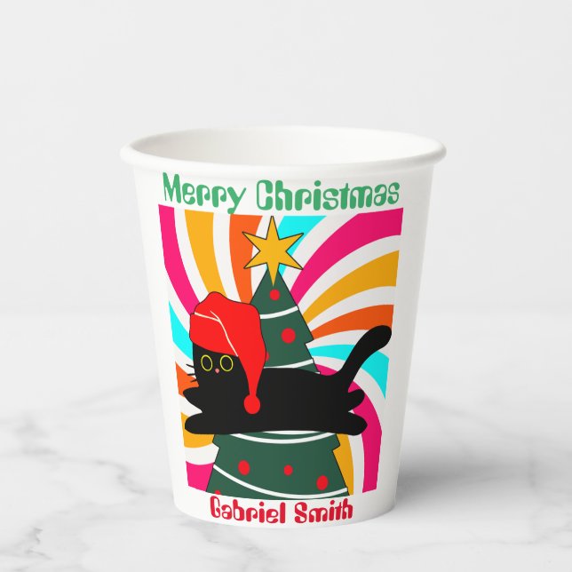 vintage christmas cat gift   paper cups (Front)