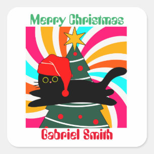 vintage christmas cat gift square sticker