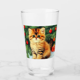 Vintage Christmas Cat Glass