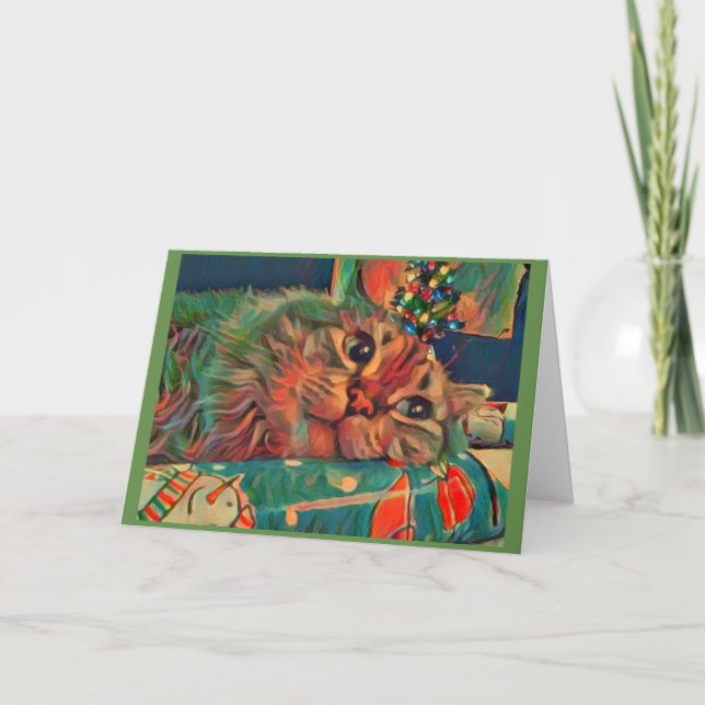 Vintage Christmas Cat Holiday Card (Front)