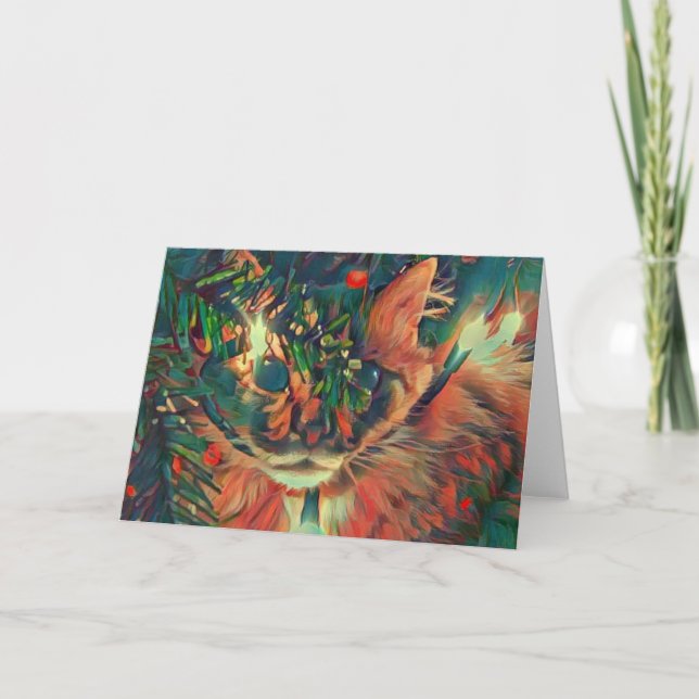 Vintage Christmas Cat  Holiday Card (Front)