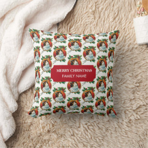 Vintage Christmas Cat Holiday Custom Name Cushion