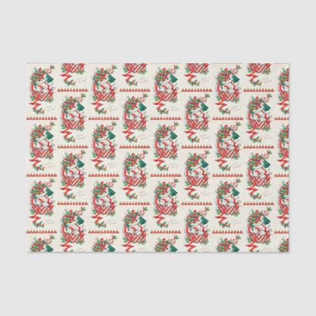 Vintage Christmas cat Holiday party tissue Tissue Paper (Front)