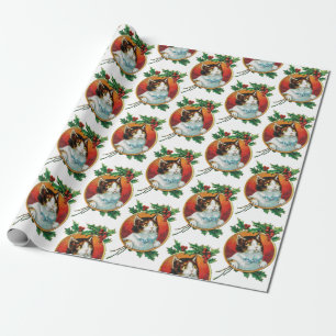 Vintage Christmas Cat Holiday Wrapping Paper