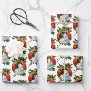 Vintage Christmas Cat Holiday Wrapping Paper Sheet