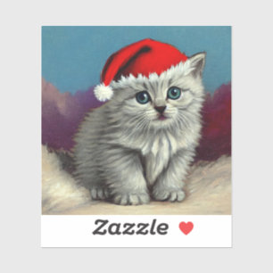Vintage Christmas Cat in Santa Hat