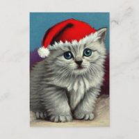 Vintage Christmas Cat in Santa Hat
