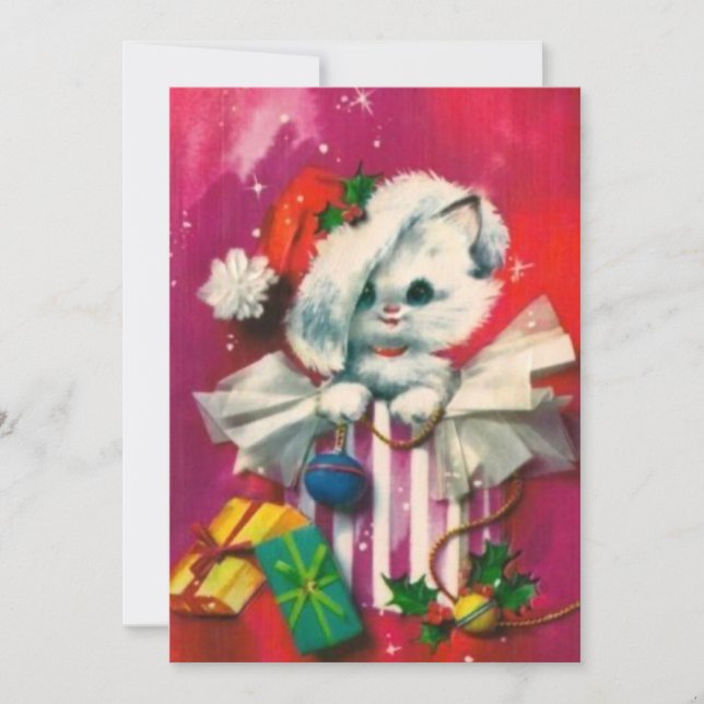 Vintage Christmas Cat in Santa Hat Holiday Card (Front)
