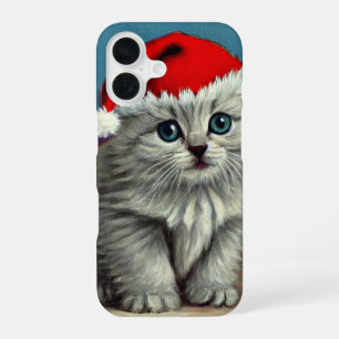 Vintage Christmas Cat in Santa Hat iPhone 16 Case
