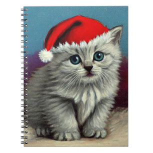 Vintage Christmas Cat in Santa Hat Notebook