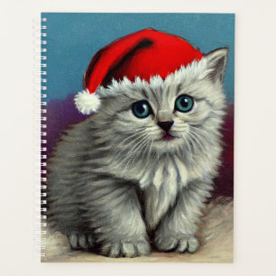 Vintage Christmas Cat in Santa Hat Planner