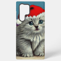 Vintage Christmas Cat in Santa Hat