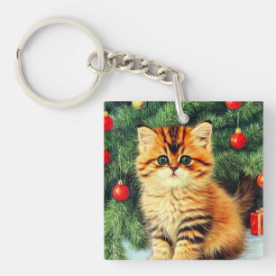 Vintage Christmas Cat Key Ring