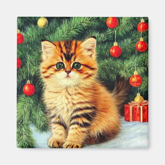 Vintage Christmas Cat Magnet (Front)