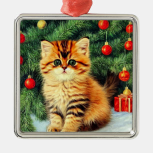 Vintage Christmas Cat Metal Tree Decoration