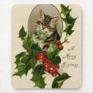 Vintage Christmas Cat Mouse Mat