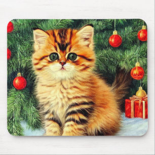 Vintage Christmas Cat Mouse Mat