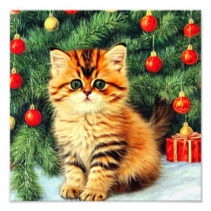 Vintage Christmas Cat Photo Print