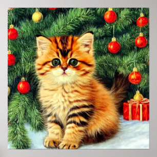 Vintage Christmas Cat Poster