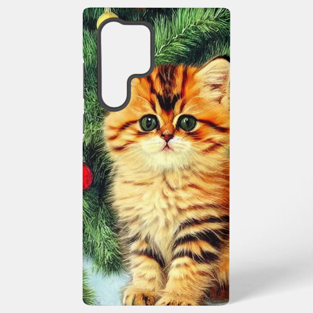 Vintage Christmas Cat Samsung Galaxy S22 Ultra Case (Back)