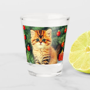 Vintage Christmas Cat Shot Glass