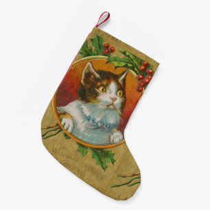 Vintage Christmas Cat Small Christmas Stocking