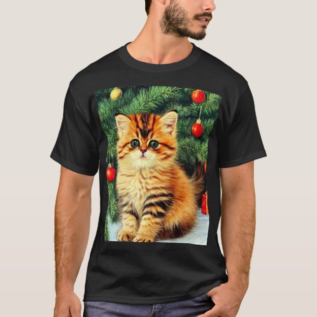Vintage Christmas Cat T-Shirt (Front)