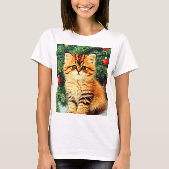 Vintage Christmas Cat T-Shirt (Front)