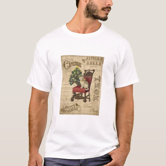 Vintage Christmas Cat T-Shirt (Front)