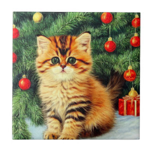 Vintage Christmas Cat Tile