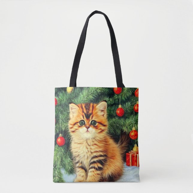 Vintage Christmas Cat Tote Bag (Front)