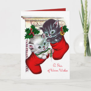 Vintage Christmas cats add text Holiday card