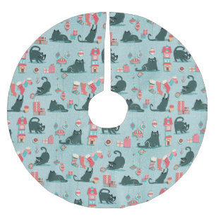 Vintage Christmas cats Brushed Polyester Tree Skirt