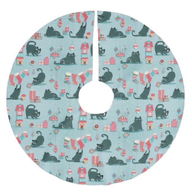 Vintage Christmas cats Brushed Polyester Tree Skirt (Front)
