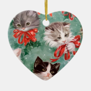 Vintage Christmas Cats Ceramic Tree Decoration