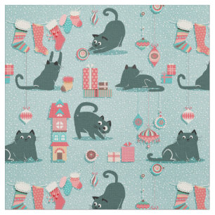 Vintage Christmas cats Fabric