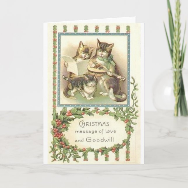 Vintage Christmas Cats Greeting Card (Front)