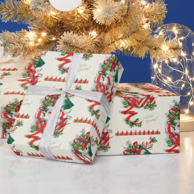 Vintage Christmas cats Holiday party wrap Wrapping Paper (Holidays)