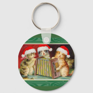 Vintage Christmas Cats Key Ring
