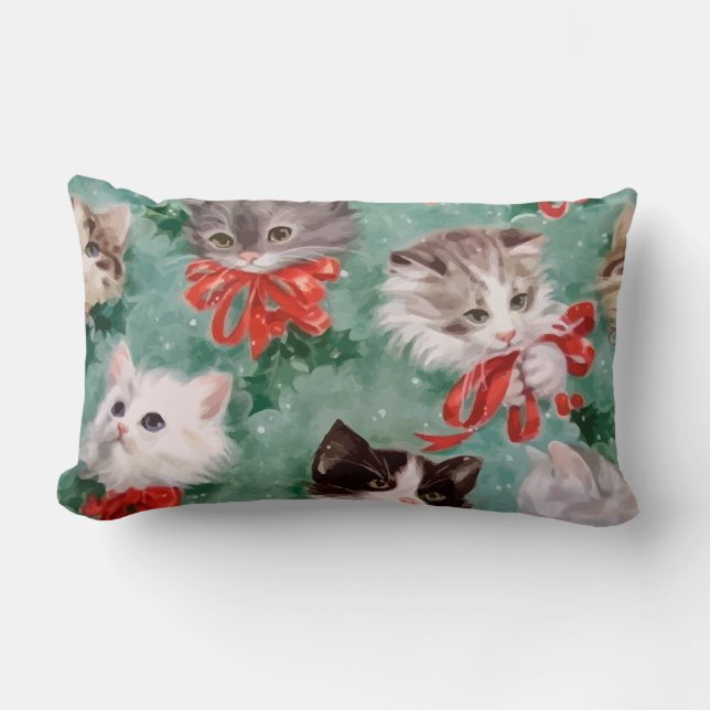 Vintage Christmas Cats Lumbar Cushion (Front)