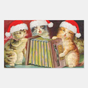Vintage Christmas Cats Rectangular Sticker