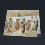 Vintage Christmas Cats singing carols Card<br><div class="desc">A Christmas art work by Louis Wain of cats singing carols and playing instruments in a snowy landscape.</div>