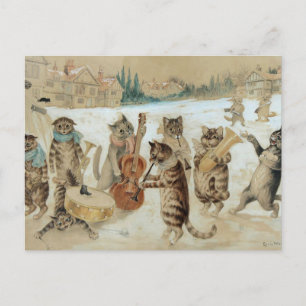 Vintage Christmas Cats singing carols Postcard